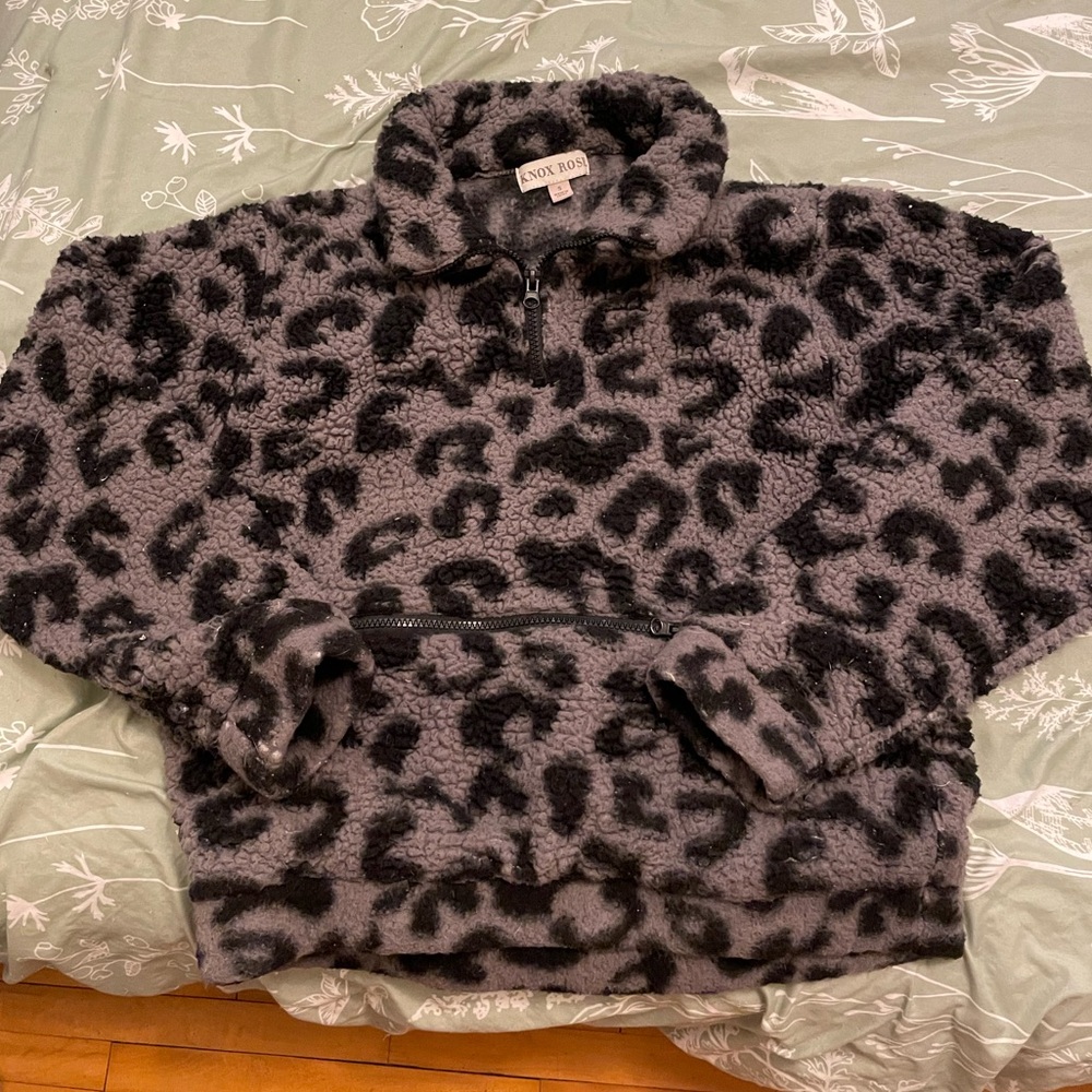 Cheetah Sherpa quarter zip sweater